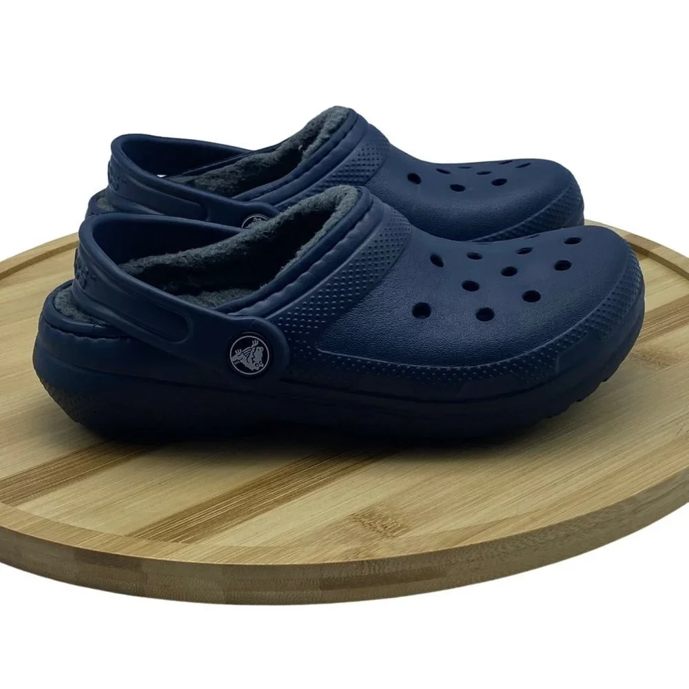 Crocs Classic Navy Blue Junior Kid‎ Size 1 Lined Slip On Back Strap